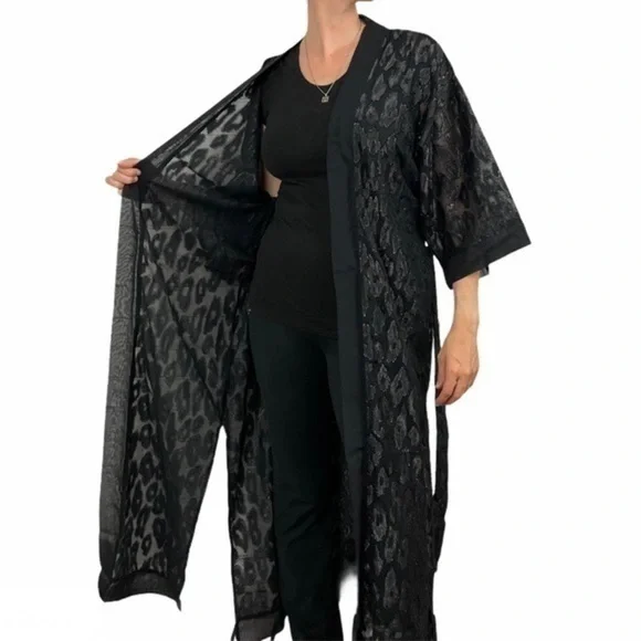 EXPRESS Black Burn Out Leopard Kimono One Size - Picture 5 of 16